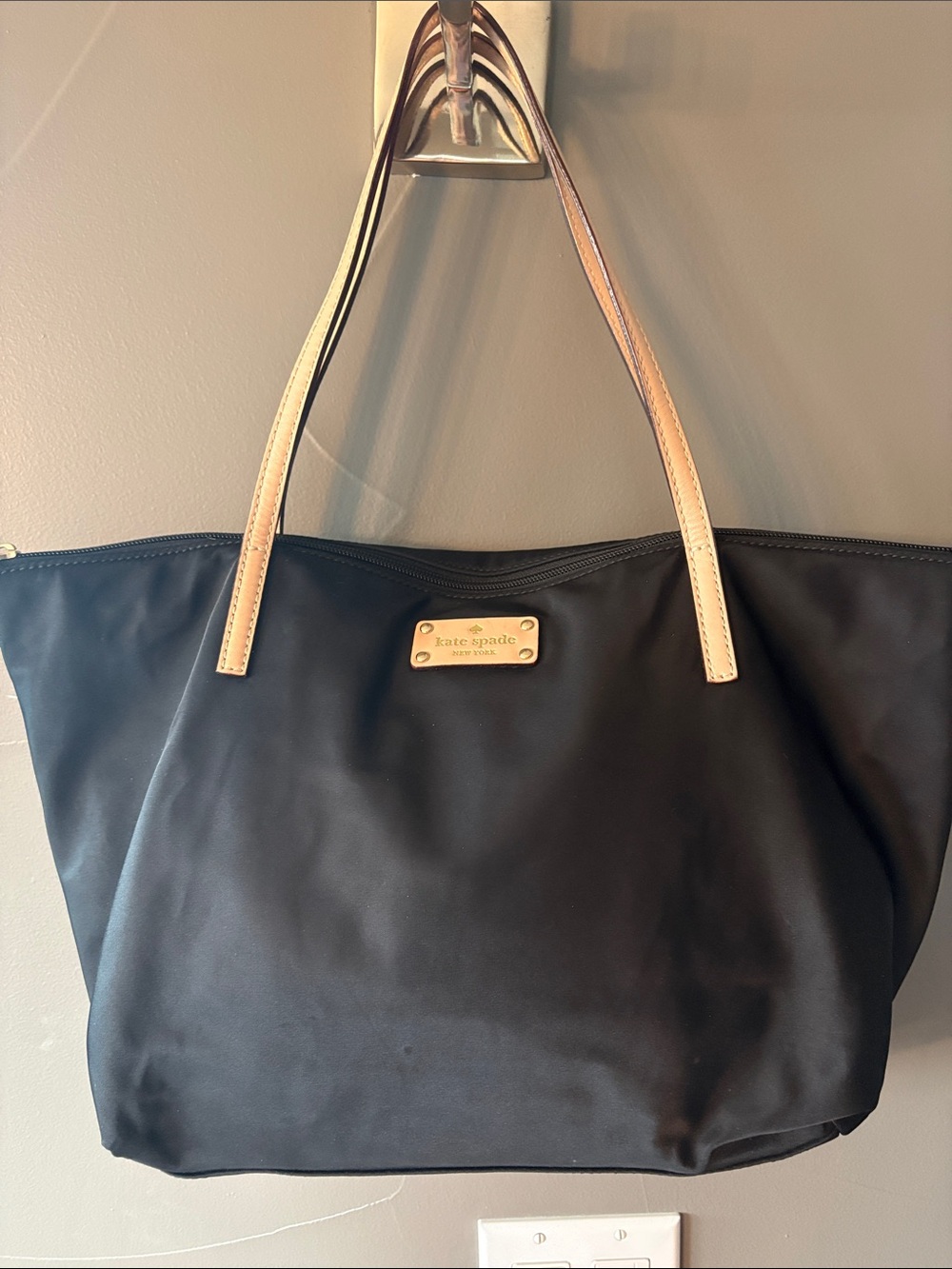 Kate Spade Black Tote with Natural Leather Handles